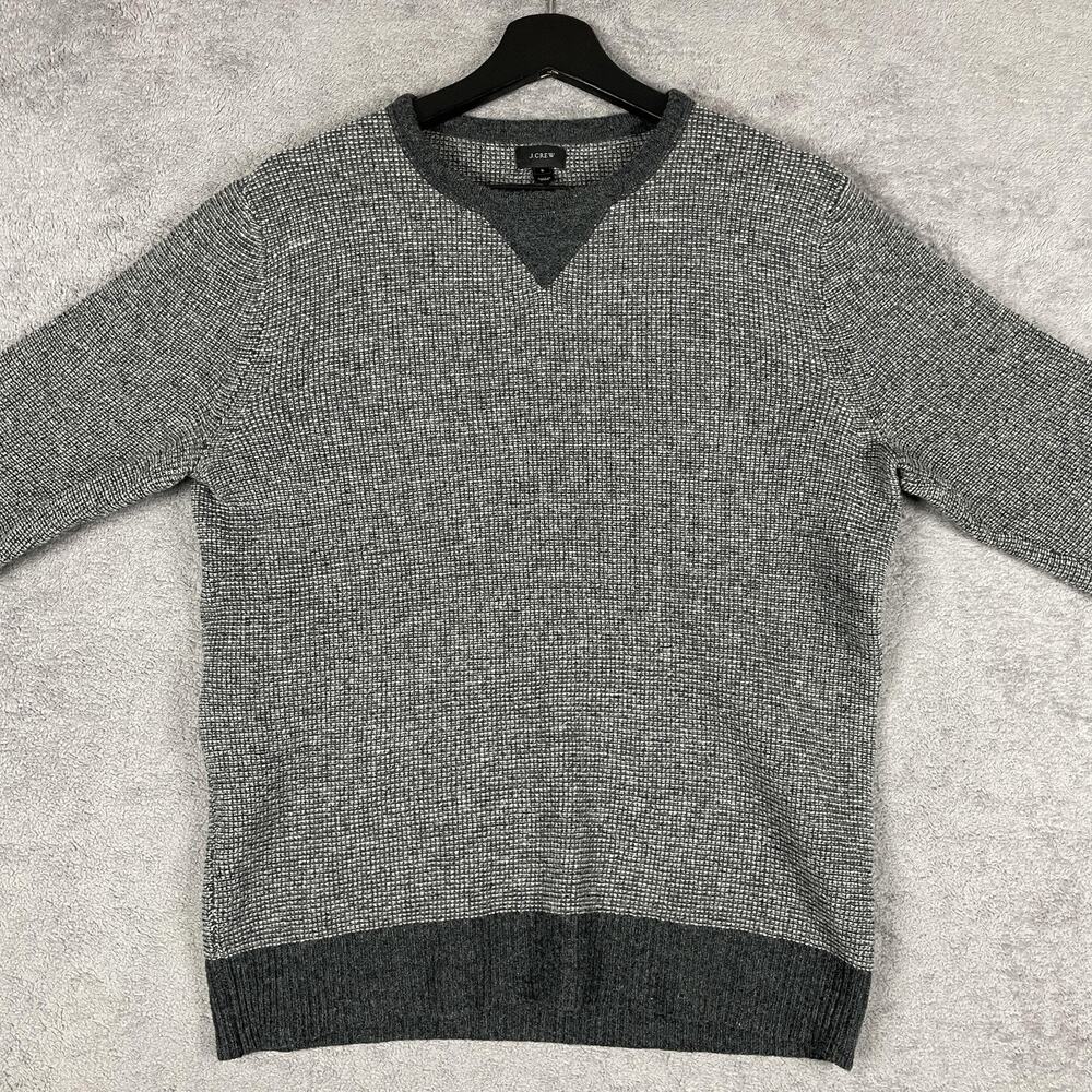 J.Crew Sweater Mens Small Gray 100% Wool Crewneck Pullover V Notch Textured
